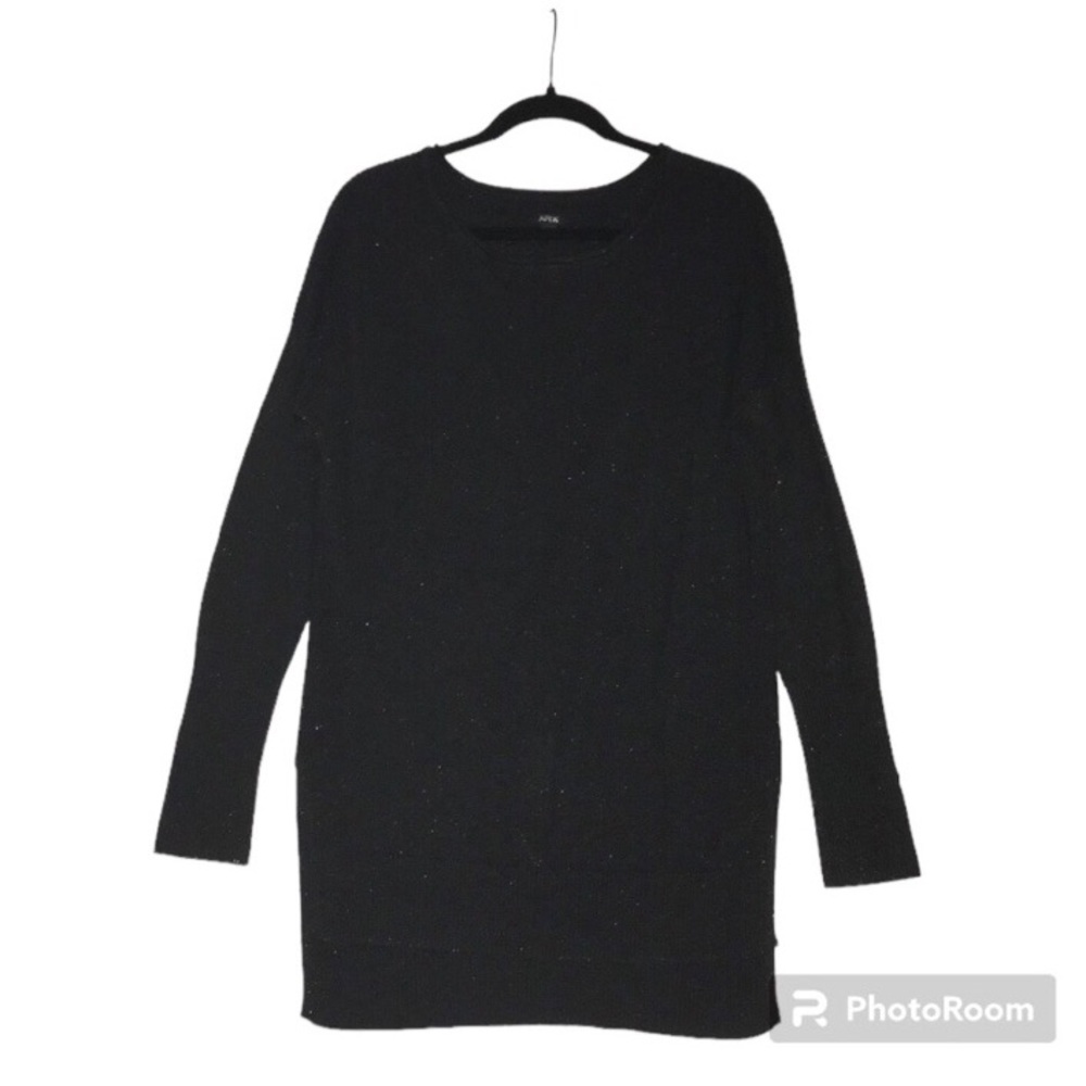 Apt 9 Sparkling Black Sweater Tunic Drop Shoulders High Low Hem Side Slits Large